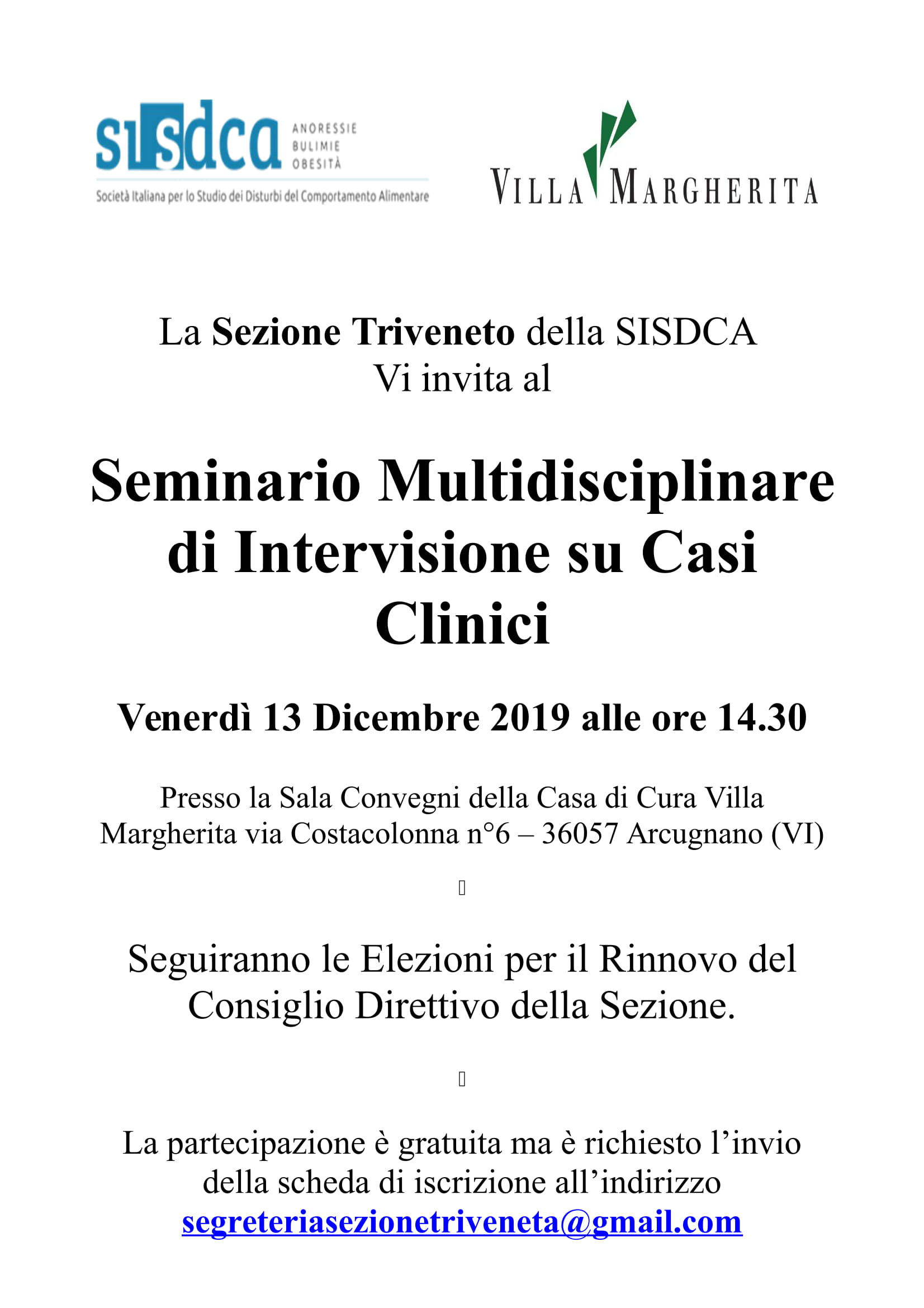 13 dicembre 2019 - Seminario Multidisciplinare di Intervisione su Casi Clinici